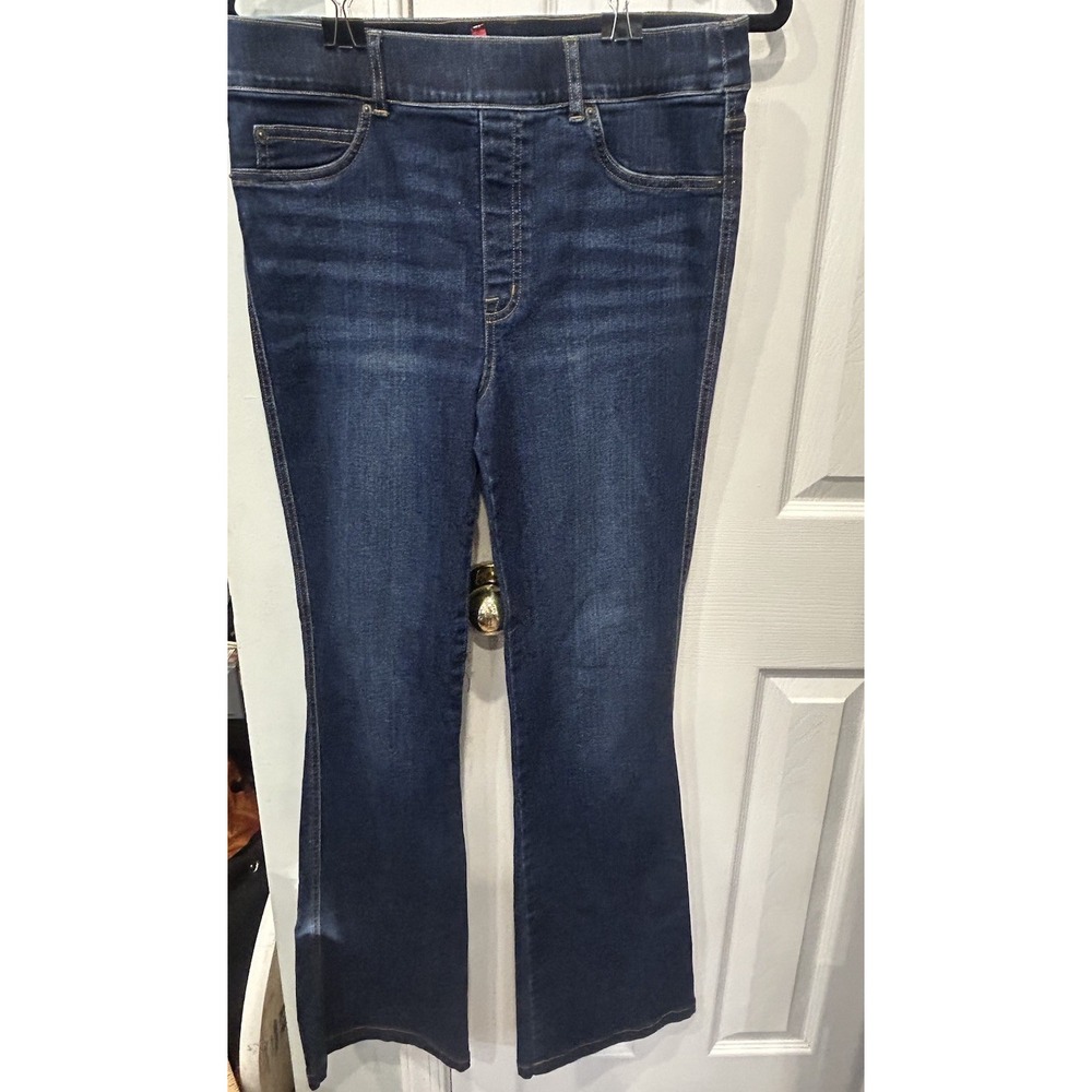 SPANX Womens Pull On Flare Jeans Midnight Shade Size L Denim Casual Minimalist